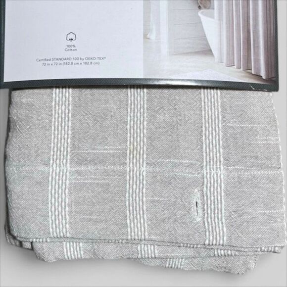 Threshold Tonal Striped Shower Curtain Gray 100% Cotton 72” x 72” Buttonhole NWT - Picture 7 of 9